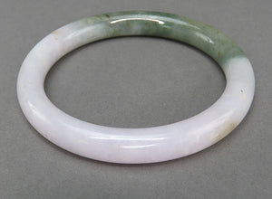 Timeless White and Green Jadeite Jade Round Bangle Bracelet 7.25"