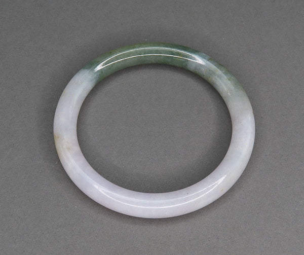 Timeless White and Green Jadeite Jade Round Bangle Bracelet 7.25"