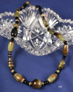 Carved Fair Trade Agate Necklace Black and Earth Tones