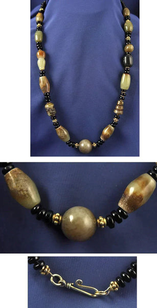 Carved Fair Trade Agate Necklace Black and Earth Tones