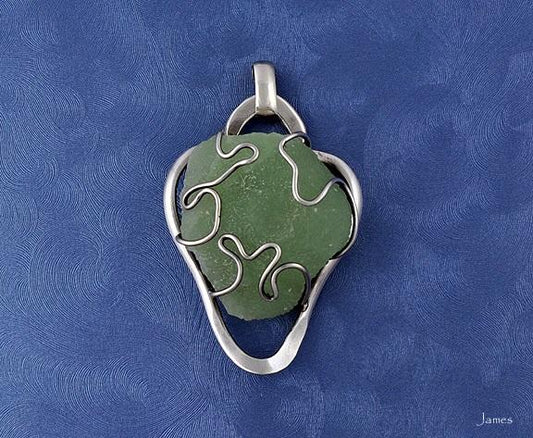 Sterling Silver and Natural Green Stone Pendant KW Studio