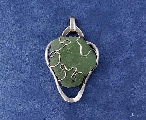 Sterling Silver and Natural Green Stone Pendant KW Studio