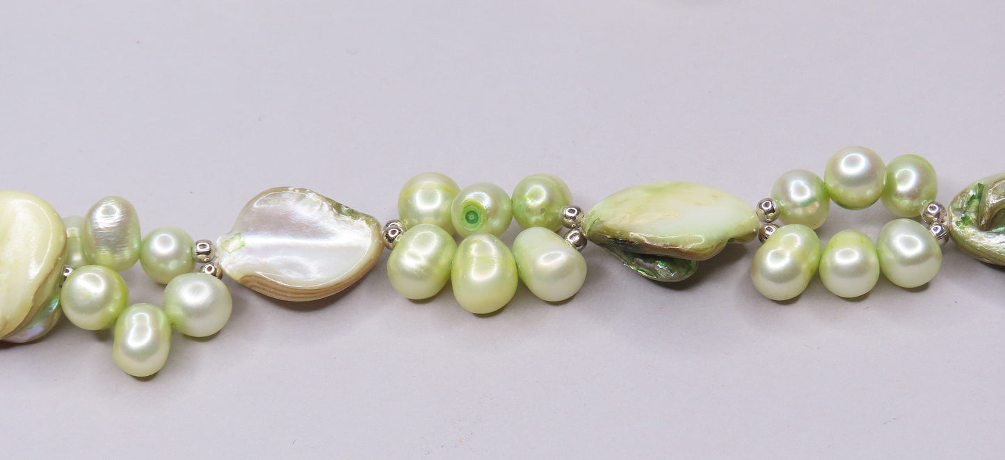 Pretty Spring Green Baroque Pearl and Mother of Pearl Necklace