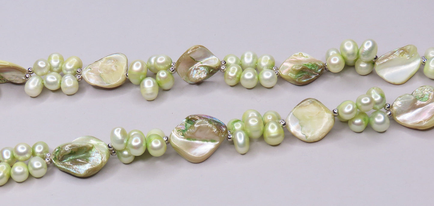 Pretty Spring Green Baroque Pearl and Mother of Pearl Necklace
