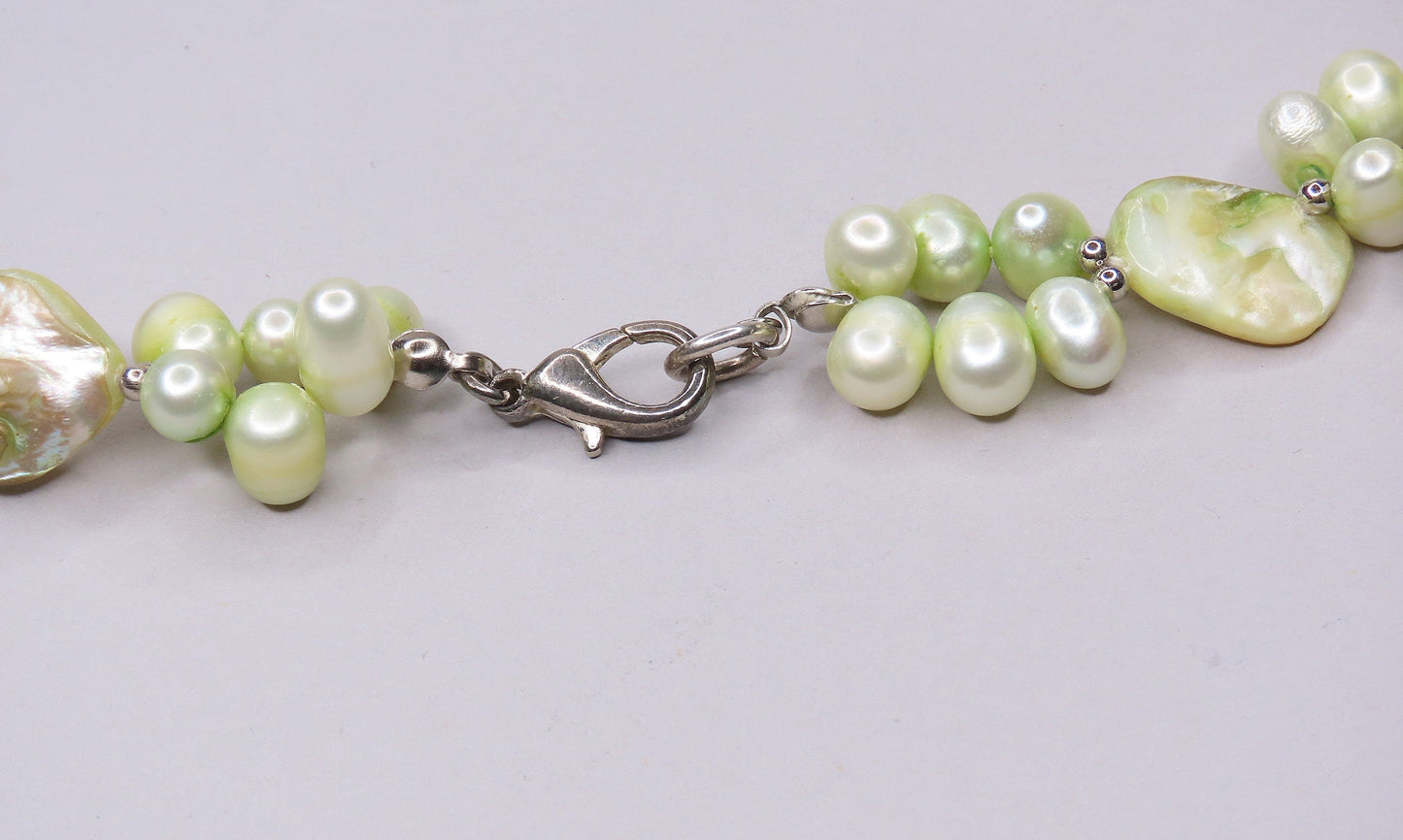 Pretty Spring Green Baroque Pearl and Mother of Pearl Necklace