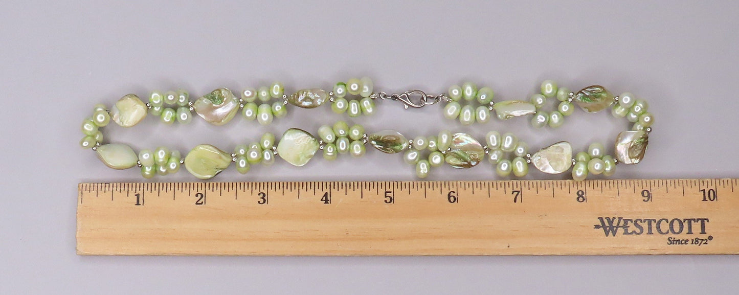 Pretty Spring Green Baroque Pearl and Mother of Pearl Necklace