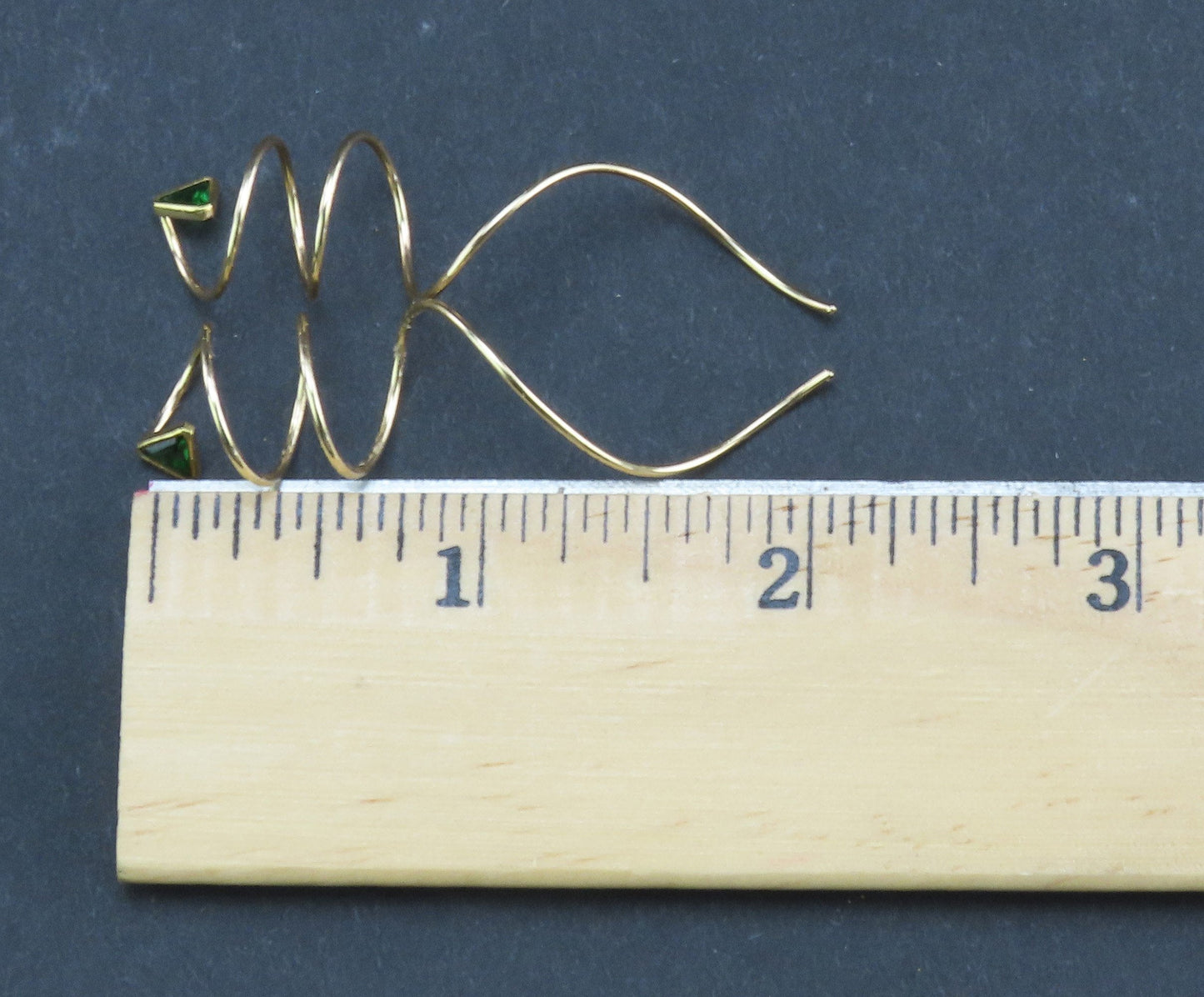 14k Yellow Gold Triangular Green Tsavorite Garnet Spiral Threader Earrings