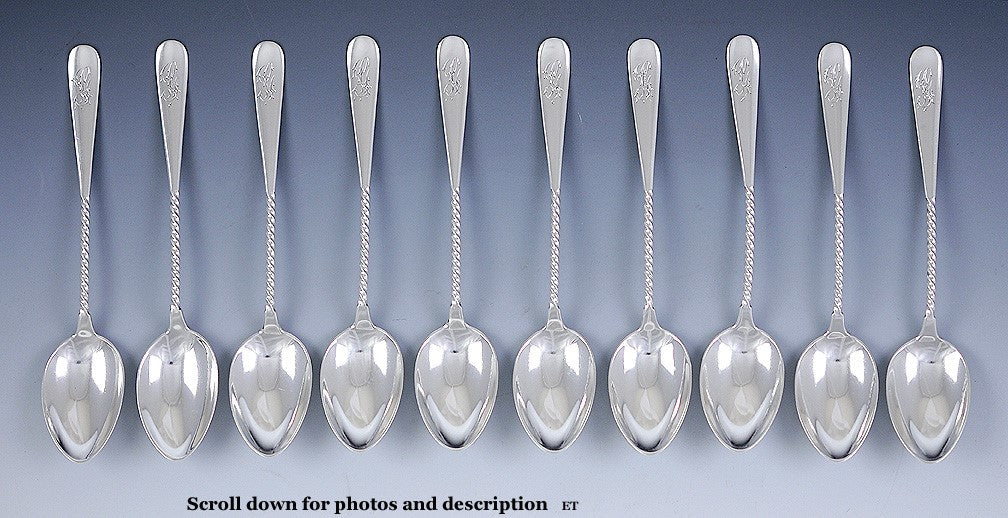 10 Fine Dominick & Haff Sterling Twist Pattern Coffee Spoons