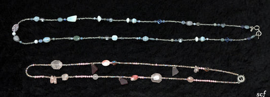 2 pc Lot Artisan Beaded Necklace Tumbled Quartz Baroque Mother of Pearl Crystal