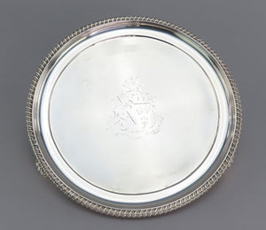 1823 English Sterling Silver Small Round Tray Robinson Crest Motto 8" Diameter