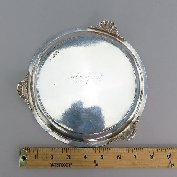 1823 English Sterling Silver Small Round Tray Robinson Crest Motto 8" Diameter