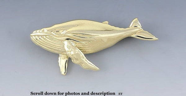 Stunning 14k Yellow Gold Humpback or Blue Whale Brooch Pin Pendant