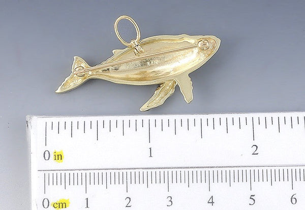 Stunning 14k Yellow Gold Humpback or Blue Whale Brooch Pin Pendant