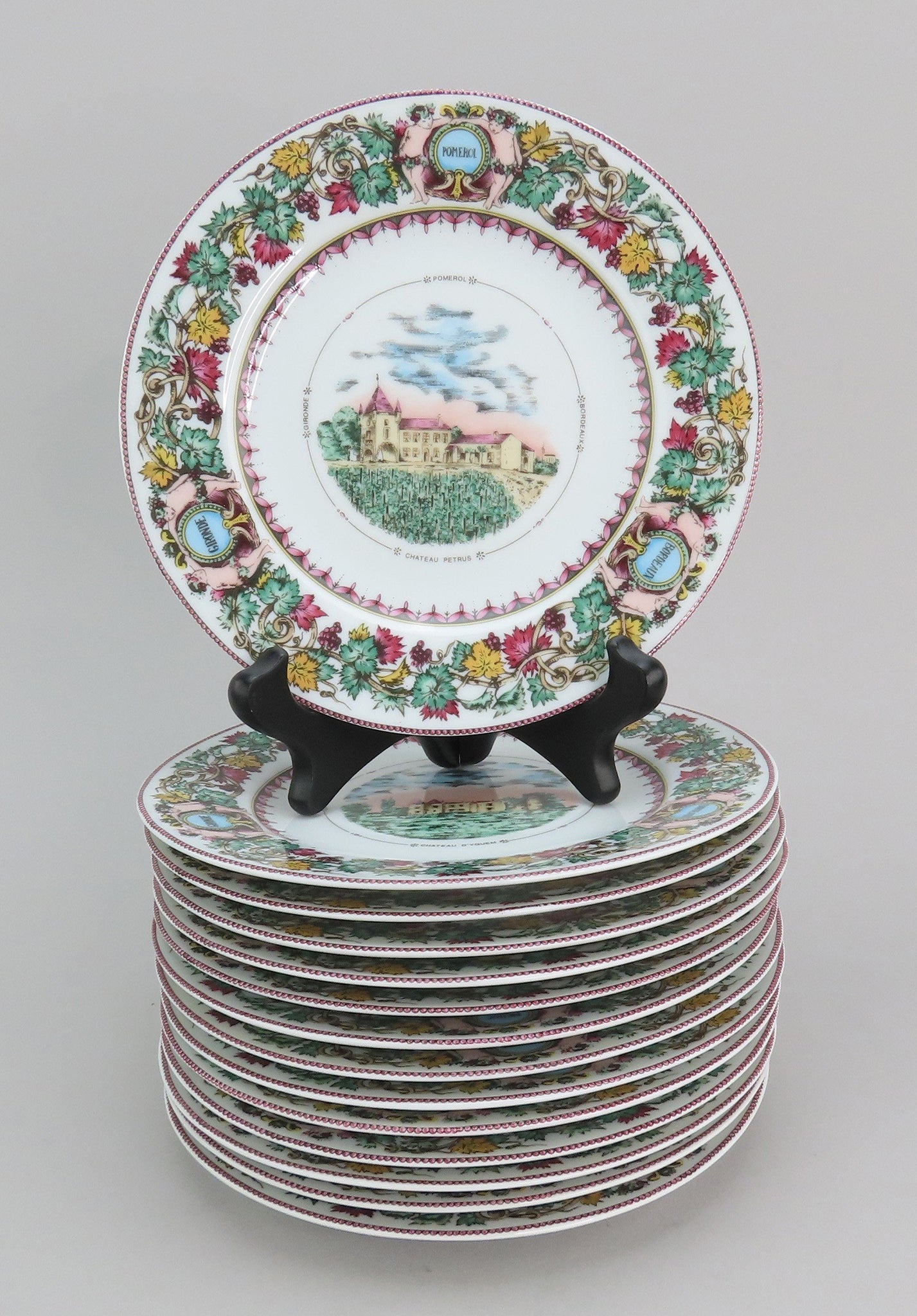 Set 14 Deshoulieres Limoges French Chateau Bordeaux Vieillard Vineyard Plates