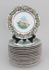 Set 14 Deshoulieres Limoges French Chateau Bordeaux Vieillard Vineyard Plates