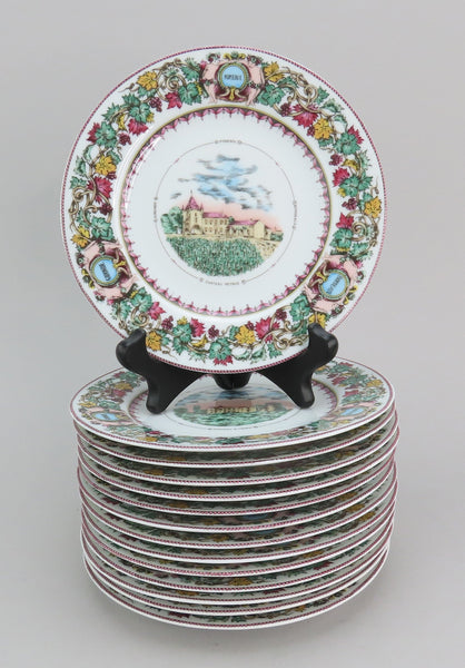 Set 14 Deshoulieres Limoges French Chateau Bordeaux Vieillard Vineyard Plates