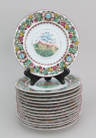 Set 14 Deshoulieres Limoges French Chateau Bordeaux Vieillard Vineyard Plates