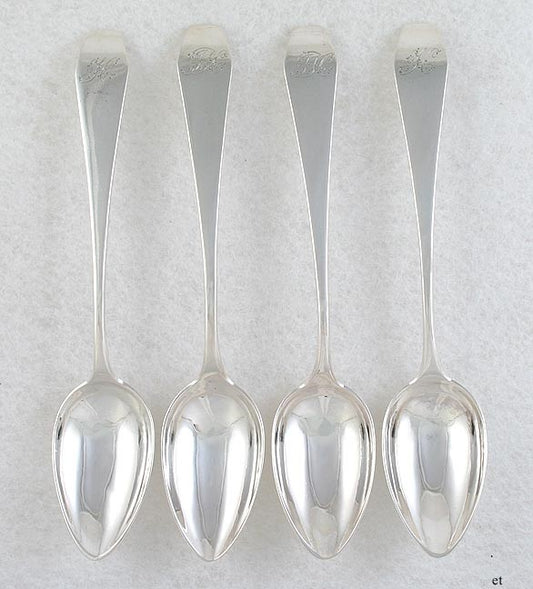 4 American c1800 Coin Silver Coffin End Teaspoons
