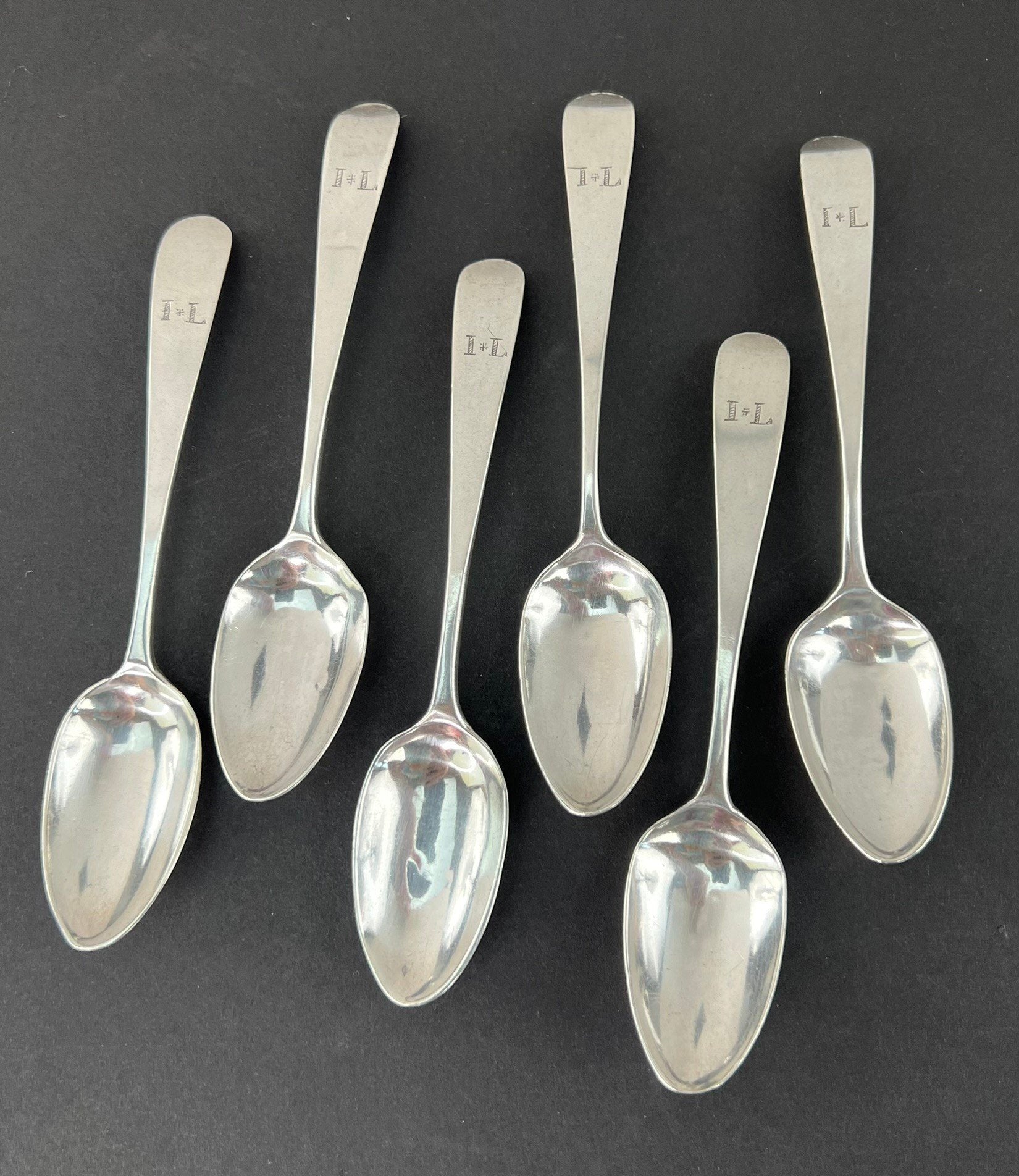 1791 Excellent Set 6 English Georgian Sterling Silver Demitasse / Coffee Spoons