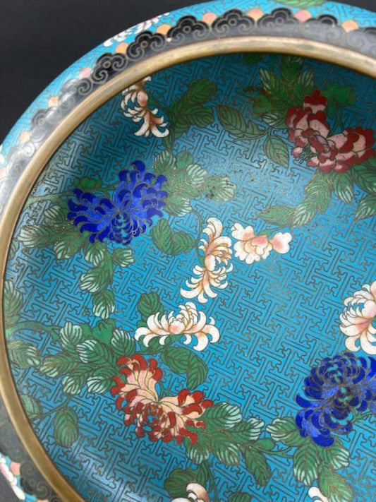 Excellent Antique Chinese Cloisonne Enamel Floral Bulb Bowl Brush Washer