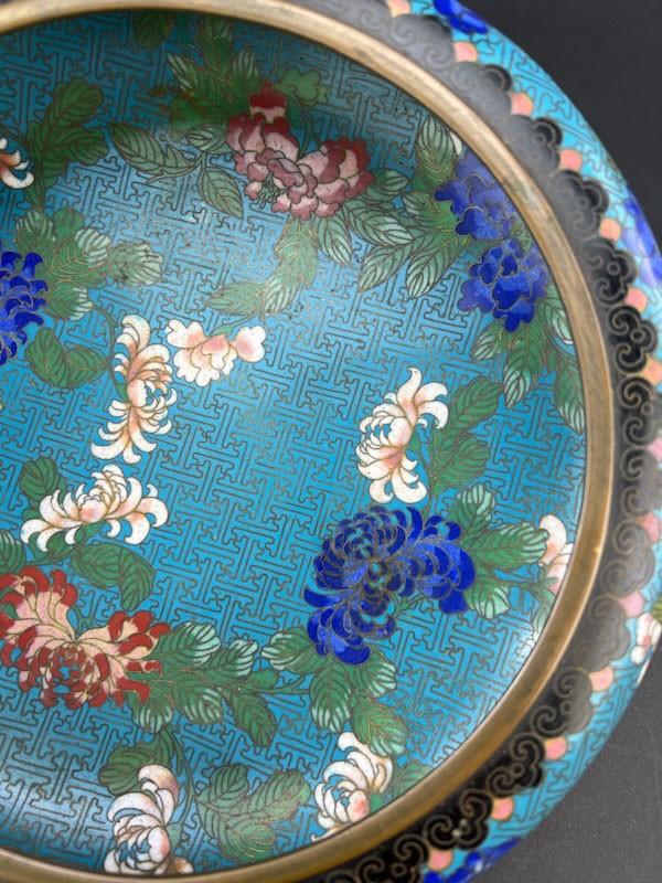 Excellent Antique Chinese Cloisonne Enamel Floral Bulb Bowl Brush Washer