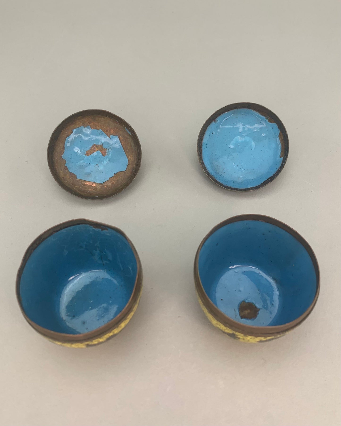 Neat Antique Chinese Cloisonné Small Jars Yellow Enamel 3 Inches