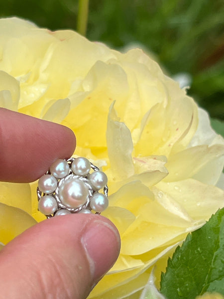 High Quality 14k White Gold Pearl Cluster Clasp for a Double Pearl Strand