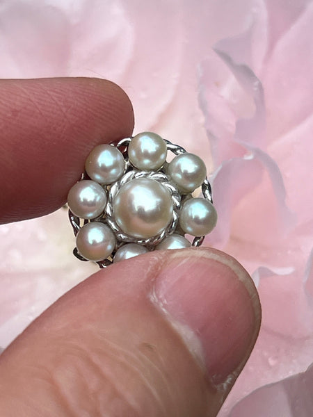 High Quality 14k White Gold Pearl Cluster Clasp for a Double Pearl Strand