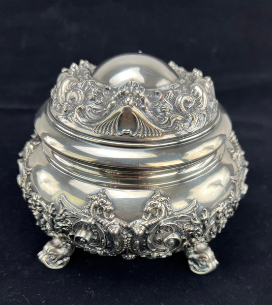 Exquisite c1900 Kerr Sterling Silver Art Nouveau Dragons Nymphs Jewelry Box