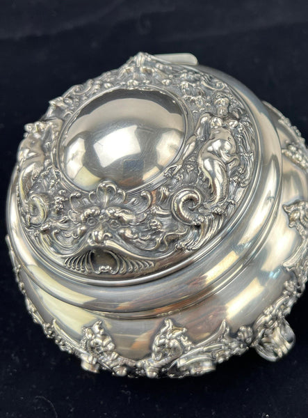 Exquisite c1900 Kerr Sterling Silver Art Nouveau Dragons Nymphs Jewelry Box