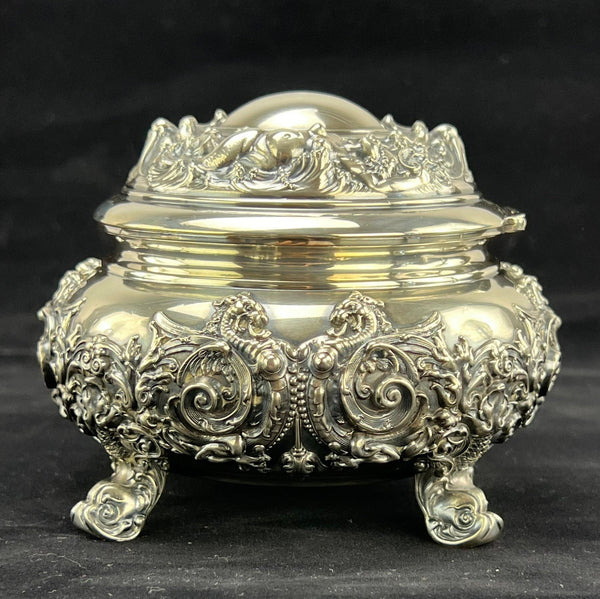 Exquisite c1900 Kerr Sterling Silver Art Nouveau Dragons Nymphs Jewelry Box