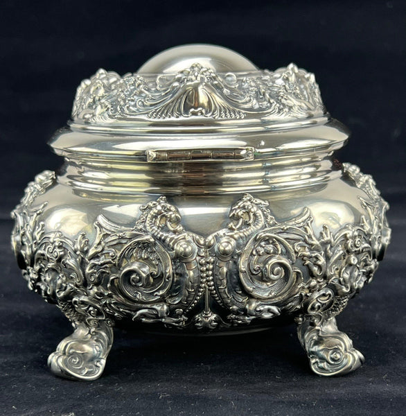 Exquisite c1900 Kerr Sterling Silver Art Nouveau Dragons Nymphs Jewelry Box