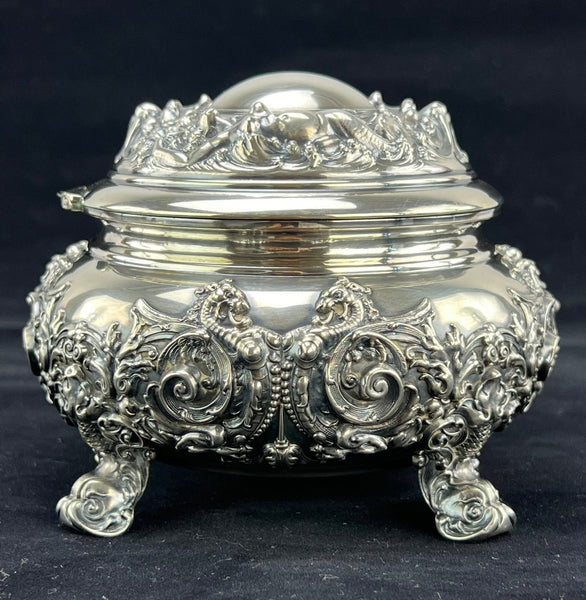 Exquisite c1900 Kerr Sterling Silver Art Nouveau Dragons Nymphs Jewelry Box