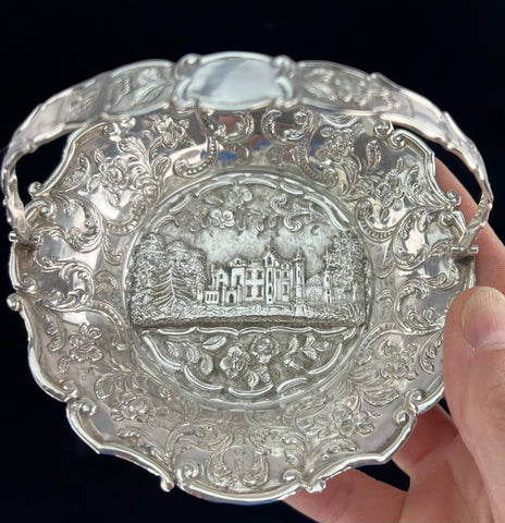 1843 Nathaniel Mills Victorian Sterling Silver Castle Top Abbotsford Basket