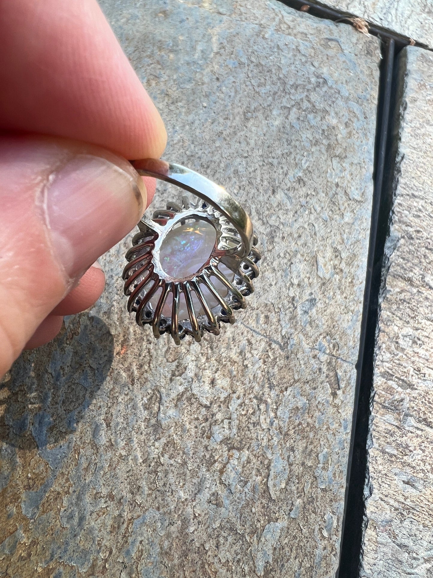 Stunning 14k White Gold Opal & Sapphire Ring Size 7
