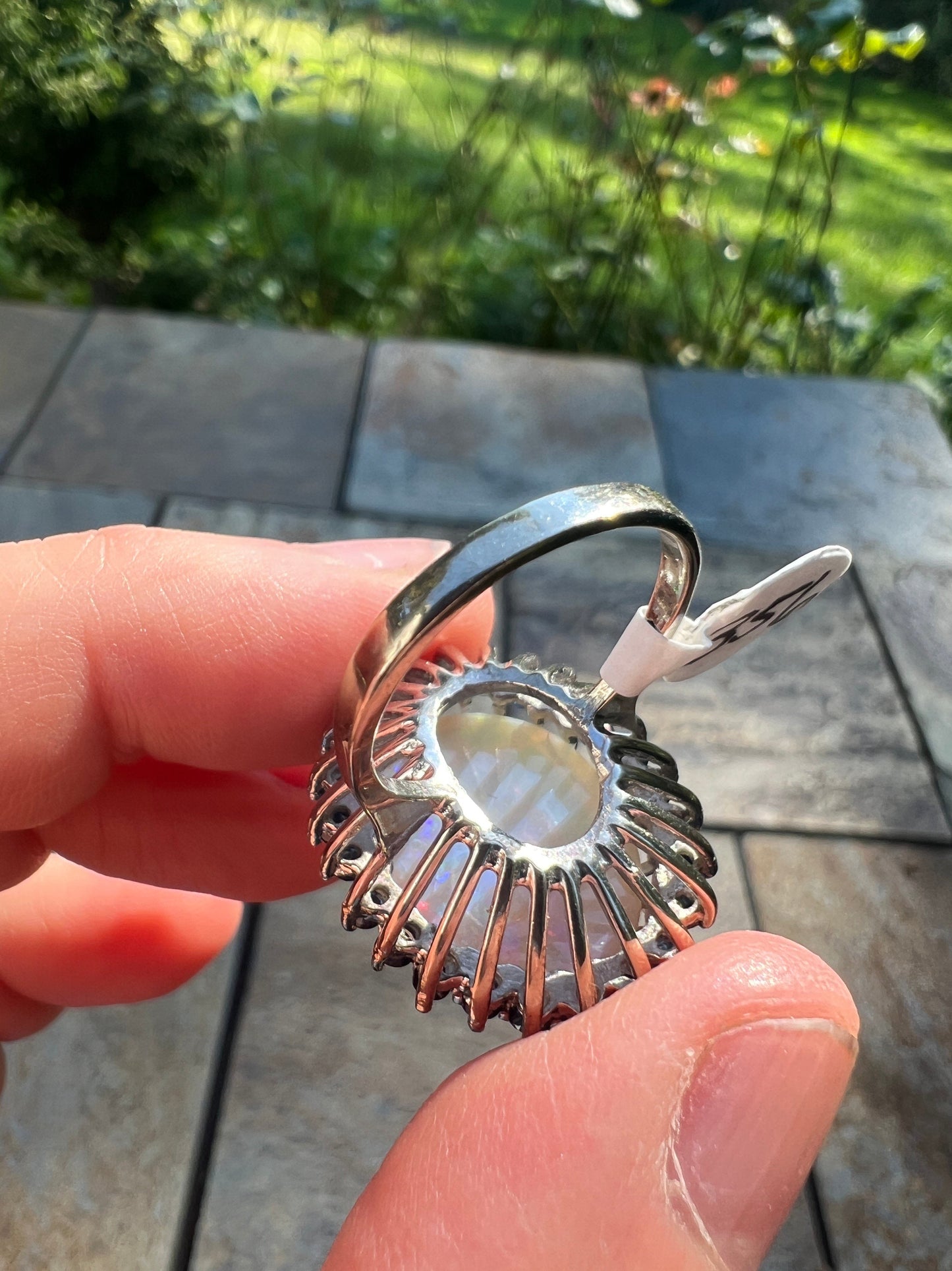 Stunning 14k White Gold Opal & Sapphire Ring Size 7