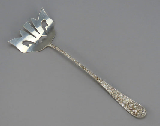 Rare Stieff Rose Sterling Silver Long Bacon Serving Fork M Mono 8 1/4 inches