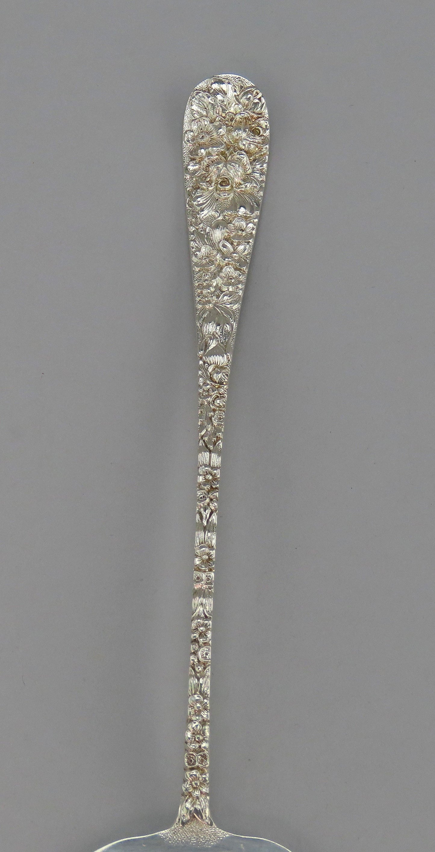 Rare Stieff Rose Sterling Silver Long Bacon Serving Fork M Mono 8 1/4 inches