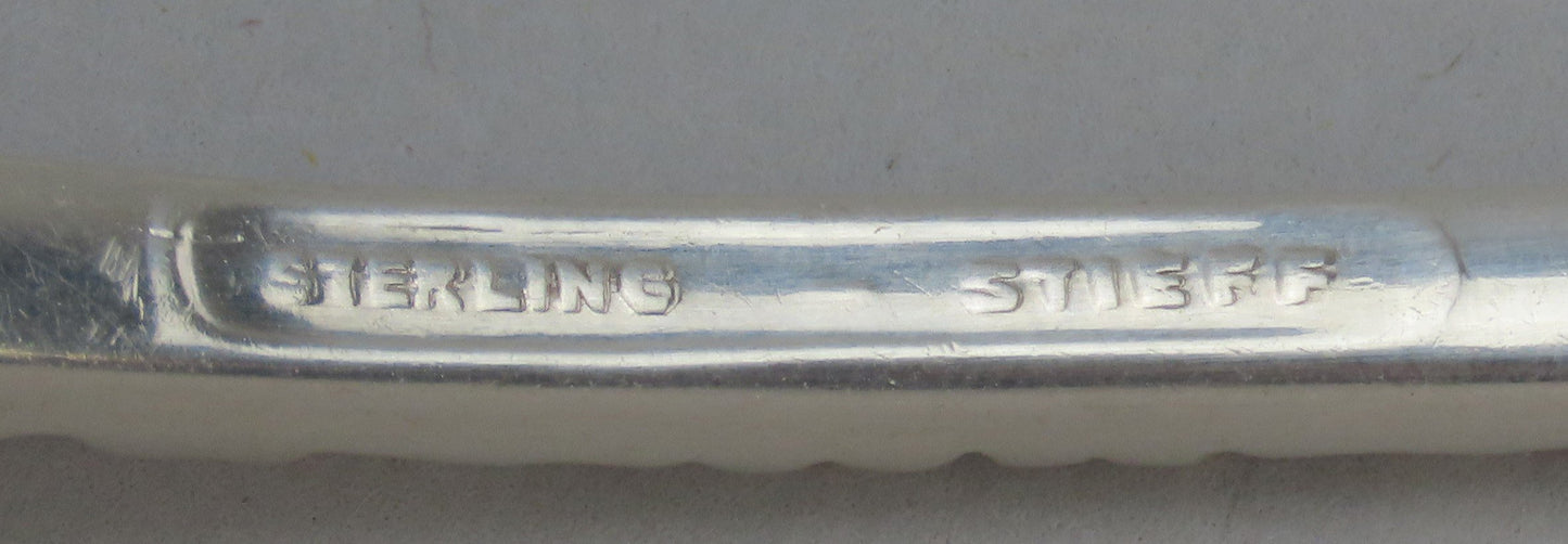 Rare Stieff Rose Sterling Silver Long Bacon Serving Fork M Mono 8 1/4 inches