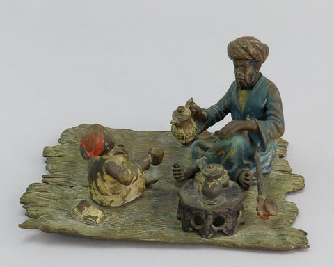 c1890 Antique Austrian Bronze Middle Eastern Scene Serving Tea Man w/ Boy