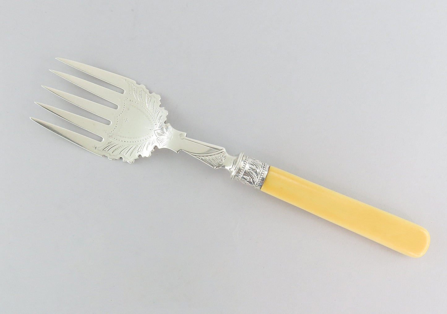 Large 1894 Antique Silver Fish Serving Set with Slice and Fork