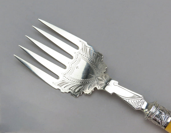 Large 1894 Antique Silver Fish Serving Set with Slice and Fork