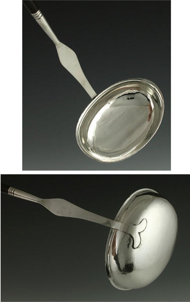 18th CENTURY ENGLISH STERLING SILVER COIN TWIST HANDLE TODDY LADLE