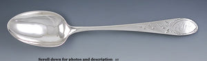 Antique c1799 Bright Cut American Coin Silver Serving Spoon 9"