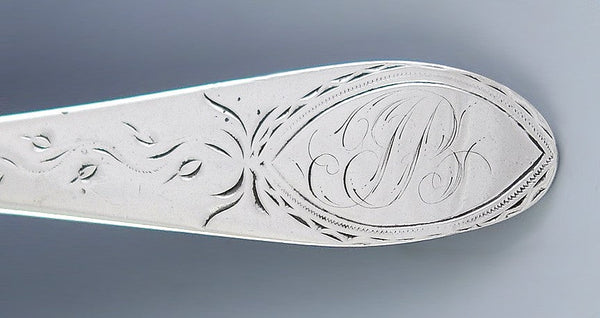 Antique c1799 Bright Cut American Coin Silver Serving Spoon 9"
