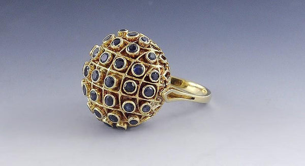 Eye-Catching 18k Yellow Gold & Sapphire Dome Ring Size 3.75