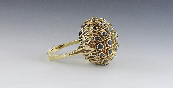 Eye-Catching 18k Yellow Gold & Sapphire Dome Ring Size 3.75