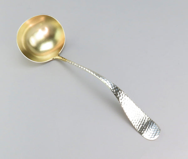 Gorgeous Large American Sterling Silver Hammered Soup Punch Ladle Gilded Bowl