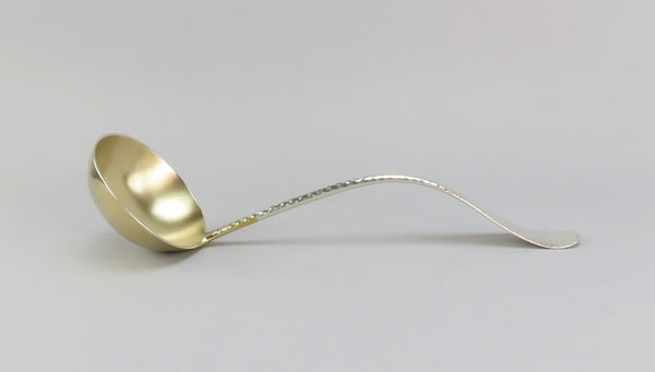 Gorgeous Large American Sterling Silver Hammered Soup Punch Ladle Gilded Bowl