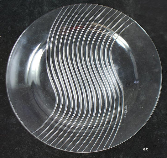 Lalique France Cut Crystal Glass Wave Design Dessert Plate